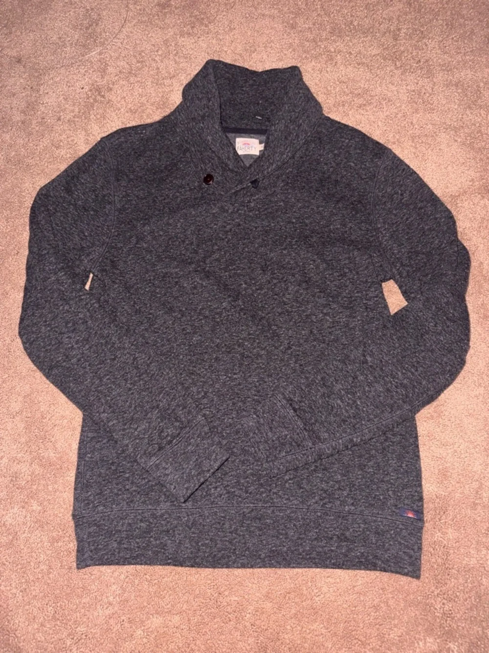 Faherty Men's Charcoal Shawl Collar V-Neck Sweater
